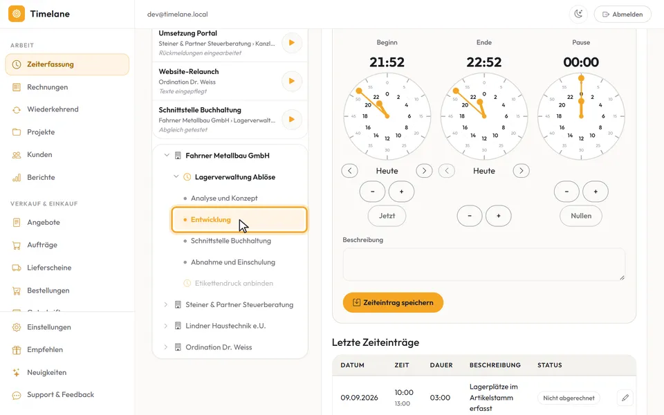 Fahrner Metallbau GmbH › Lagerverwaltung Ablöse › Entwicklung gewählt