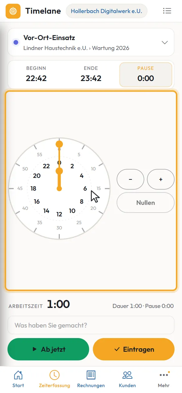Die Uhr im Reiter „Pause“