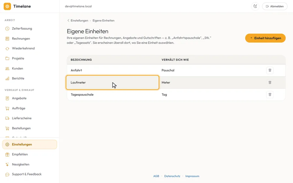 Die Liste der eigenen Einheiten