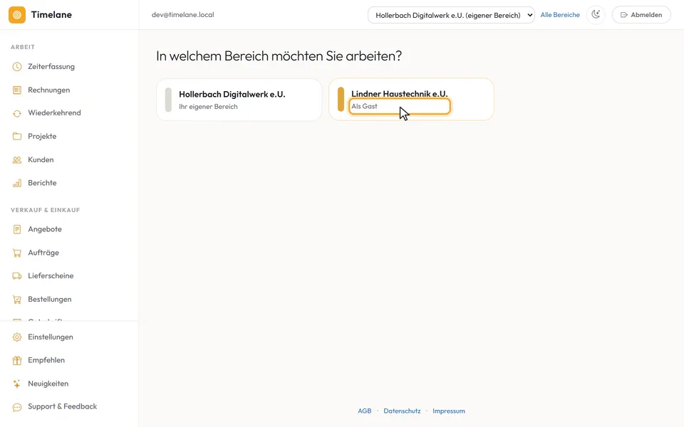 Die Karten für den eigenen Bereich und den Bereich als Gast