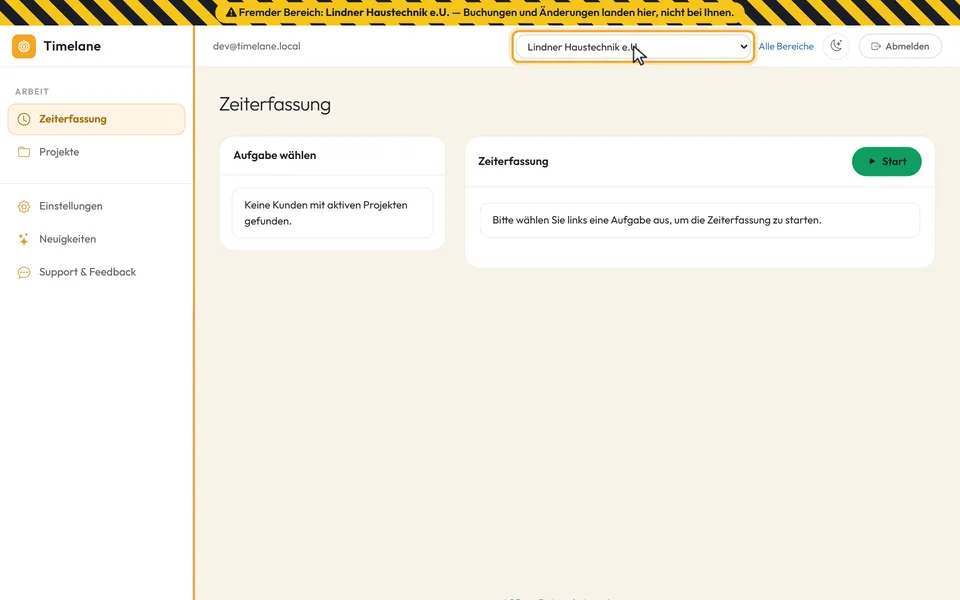 Im Bereich des Auftraggebers, oben die Auswahl